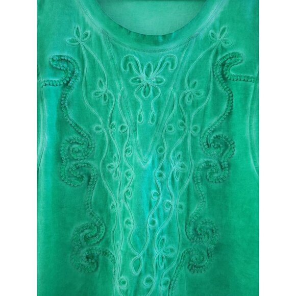 Soft Surroundings Green boho short sleeve Embroidered size Medium lagenlook - Picture 7 of 7